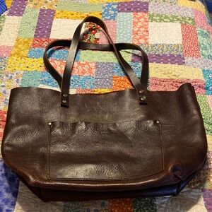 Portland Leather Dark Brown Leather Tote with Front Slip Pocket